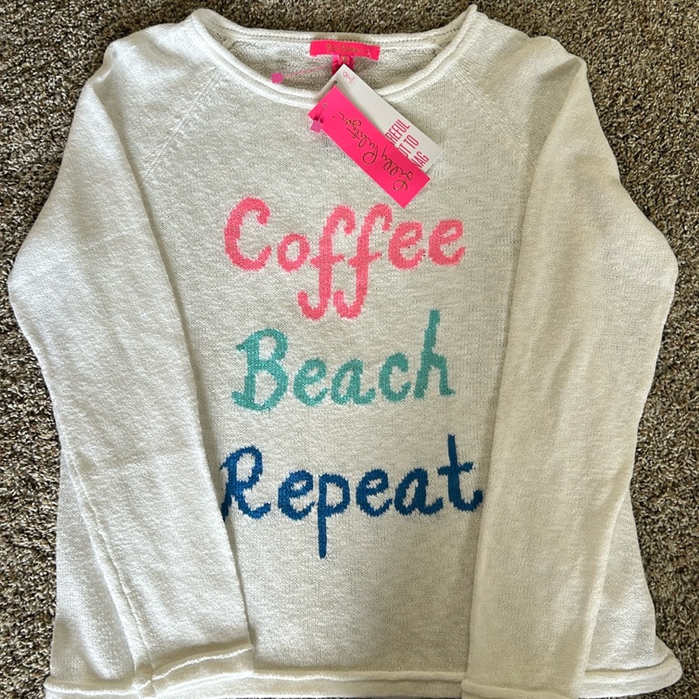 🩷 Lilly Pulitzer Danette Sweater Resort White Coffee Beach Repeat Intarsia New